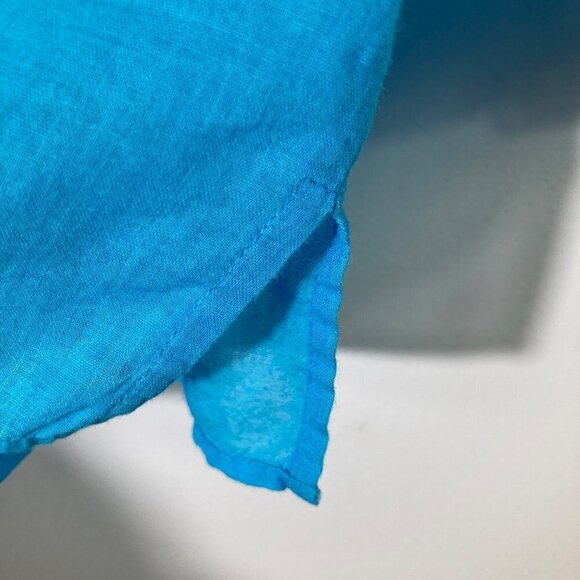 Womens Relativity Button Shirt Sheer Cotton Blue Teal 3/4 Ruffle Sleeve M - Picture 6 of 7